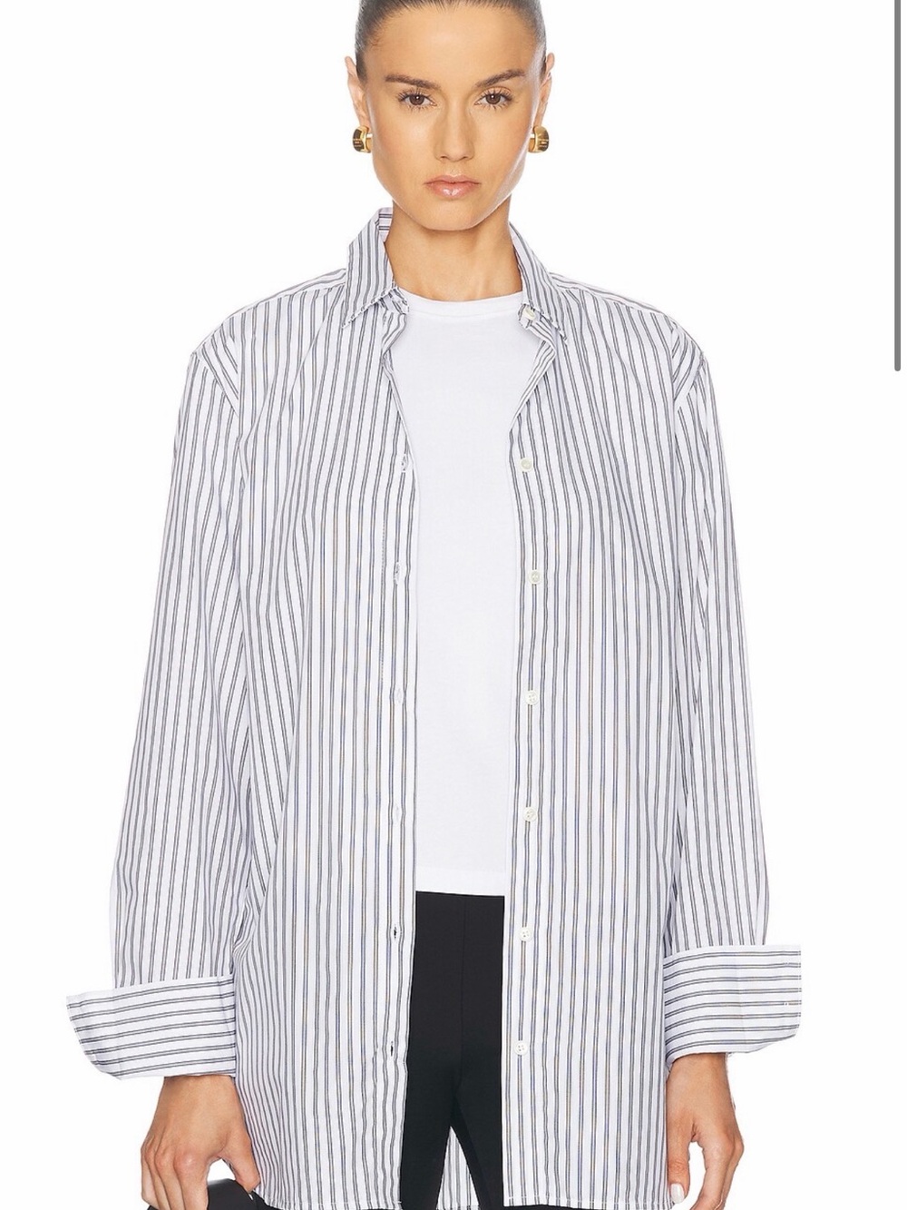 Eterne Classic White & Gray Striped Button-Down Jacket